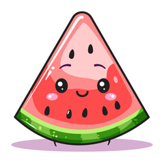 Cute Watermelon Cartoon Kawaii Sticker. Character Vector Illustration
