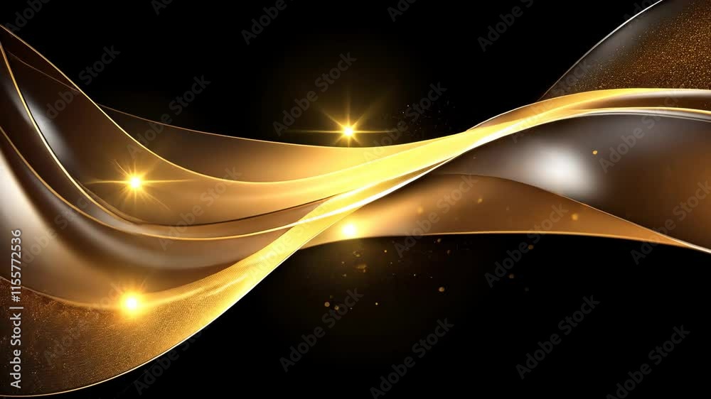 Poster video with abstract black background and shimmering gold wave evokes luxury and elegance. dynamic go