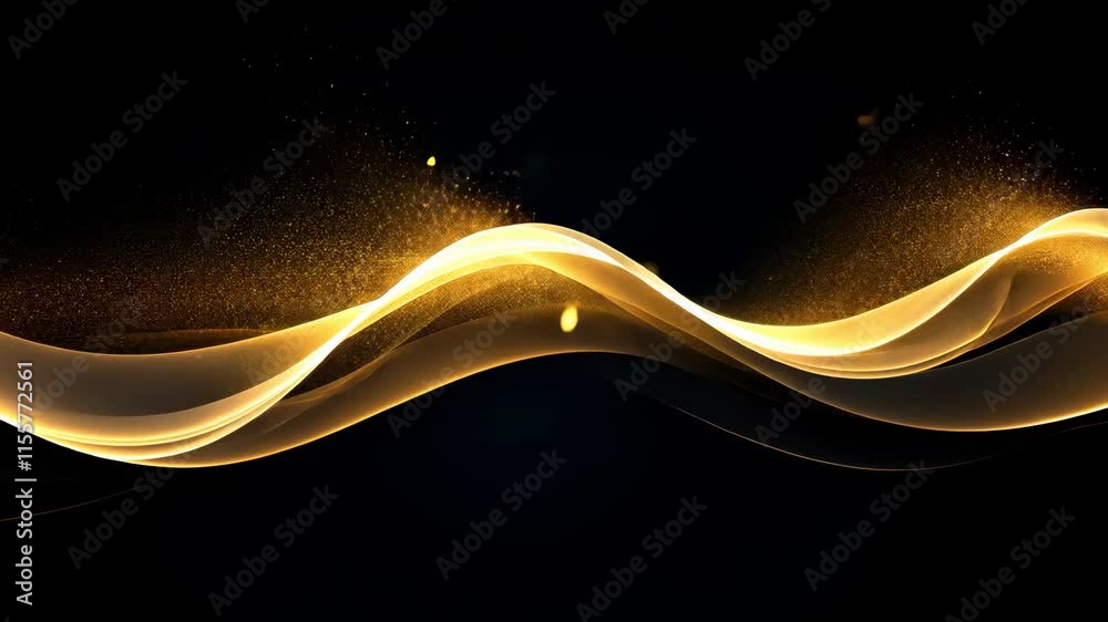 Aufkleber video with abstract black background and shimmering gold wave evokes luxury and elegance. dynamic go