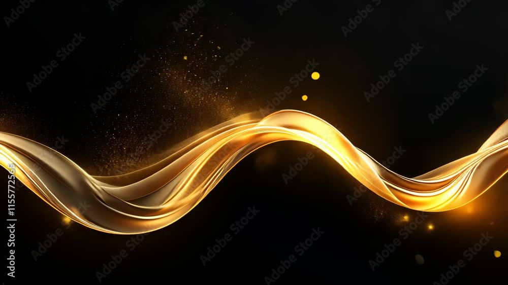Poster video with abstract black background and shimmering gold wave evokes luxury and elegance. dynamic go
