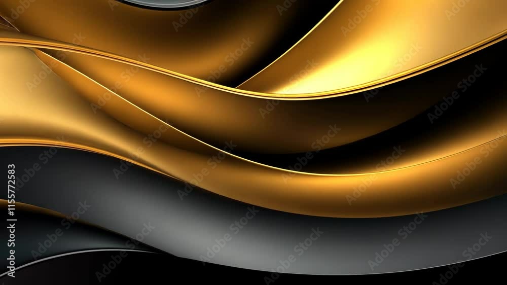 Poster video with abstract black background and shimmering gold wave evokes luxury and elegance. dynamic go