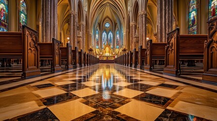 Obraz premium Majestic Church Interior with Serene Atmosphere