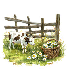 Spring Daisy Farm Clipart Vector Illustration