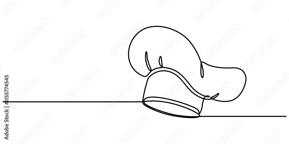Poster continuous one line drawing of chef hat or cap. one line drawing illustration of hat chef. chef unif