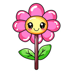 Cute Flower Cartoon Kawaii Sticker. Character Vector Illustration