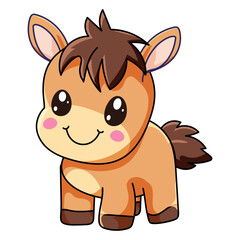 Cute Horse Cartoon Kawaii Sticker. Character Vector Illustration