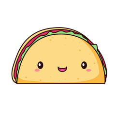 Cute Taco Cartoon Kawaii Sticker. Character Vector Illustration