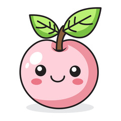 Cute Peach Cartoon Kawaii Sticker. Character Vector Illustration