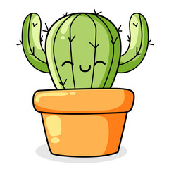 Cute Cactus Cartoon Kawaii Sticker. Character Vector Illustration