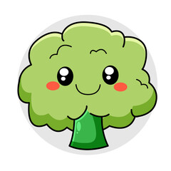 Cute Broccoli Cartoon Kawaii Sticker. Character Vector Illustration