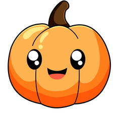 Cute Pumpkin Cartoon Kawaii Sticker. Character Vector Illustration