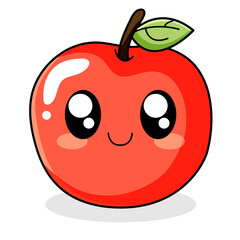 Cute Apple Cartoon Kawaii Sticker. Character Vector Illustration