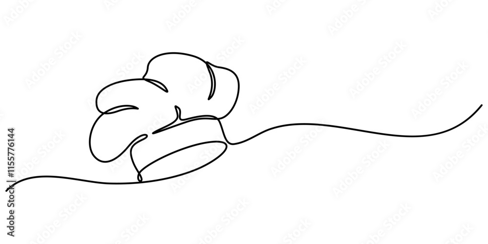 Poster Continuous one line drawing of chef hat or cap. One line drawing illustration of hat chef. Chef uniform concept single line. Editable outline, Chef Hat Continuous Line Icon, Symbol of cooking. 
