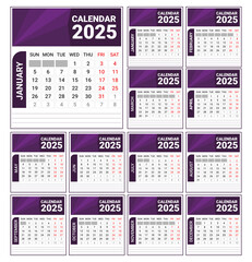 Elegant 2025 Monthly Calendar in Purple Theme Printable & Editable Vector Design