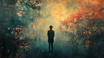 Fototapeta premium Solitude in the Autumn Forest: A Contemplative Scene