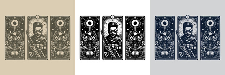 Obraz premium unique modern soldier man playing card tattoo design