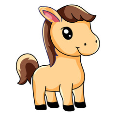 Cute Horse Cartoon Kawaii Sticker. Character Vector Illustration