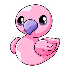 Cute Flamingo Cartoon Kawaii Sticker. Character Vector Illustration