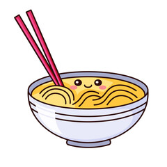 Cute Noodle Cartoon Kawaii Sticker. Character Vector Illustration