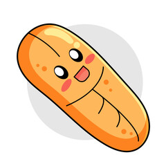 Cute Bread Cartoon Kawaii Sticker. Character Vector Illustration