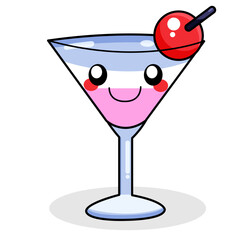 Cute Drink Cartoon Kawaii Sticker. Character Vector Illustration
