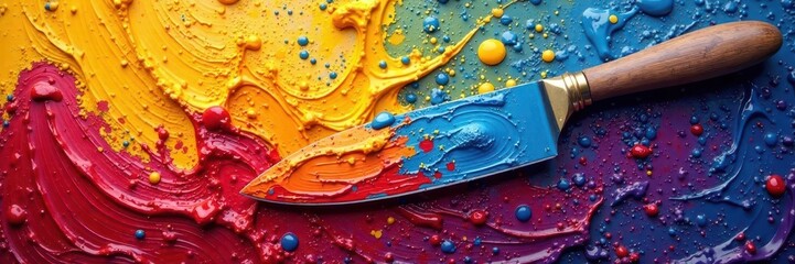 Fototapeta premium Impasto knife painting, vibrant colors, thick texture, rich, intense