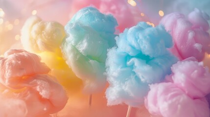 Fototapeta premium Mouthwatering view of fluffy, sugary cotton candy embodying the spirit of carnival indulgence
