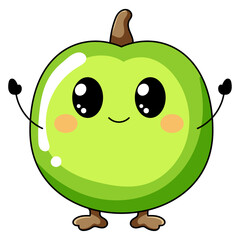 Cute Apple Cartoon Kawaii Sticker. Character Vector Illustration