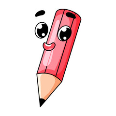 Cute Pencil Cartoon Kawaii Sticker. Character Vector Illustration