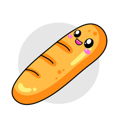 Cute Bread Cartoon Kawaii Sticker. Character Vector Illustration