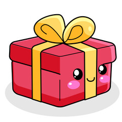 Naklejka premium Cute Gift Cartoon Kawaii Sticker. Character Vector Illustration