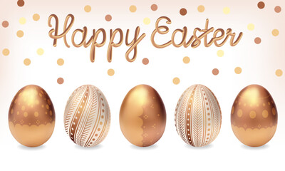 Easter egg. Set of golden, white Easter eggs isolated on white background. Golden eggs. Easter golden eggs. Happy Easter golden egg. Easter golden decoration element. Set of golden eggs. Vector egg