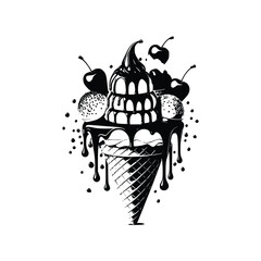 Vector delicious creamy and fruity cone ice cream vector illustration