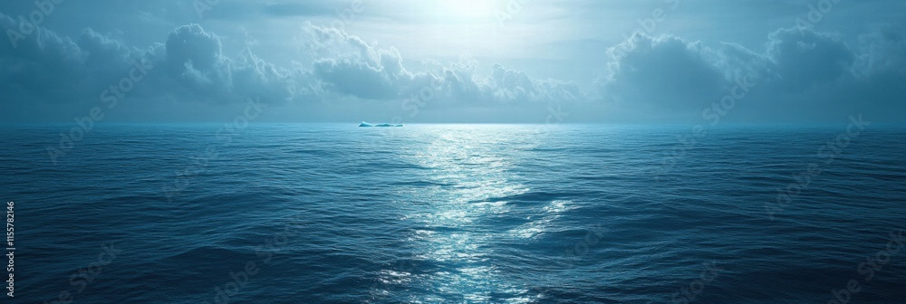 Aufkleber melting iceberg floating in a vast blue ocean under a clear sky at dawn. generative ai
