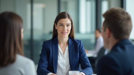 Obraz premium Professional Business Meeting with Smiling Leader. Successful Collaboration in a Modern Office. Corporate Team Meeting with a Professional Leader. 