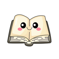 Cute Book Cartoon Kawaii Sticker. Character Vector Illustration