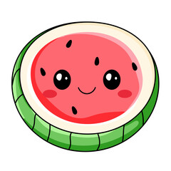 Cute Watermelon Cartoon Kawaii Sticker. Character Vector Illustration