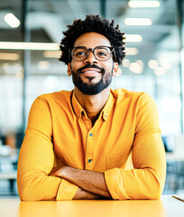 Obraz premium Professional portrait of confident man in office setting business environment positive mood