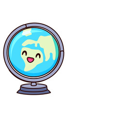 Cute Globe Cartoon Kawaii Sticker. Character Vector Illustration