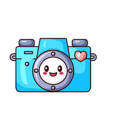 Cute Camera Cartoon Kawaii Sticker. Character Vector Illustration