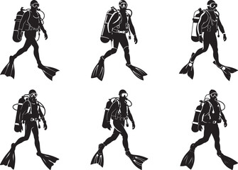 Scuba diver set silhouette vector, scuba diver vector illustration design