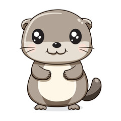 Obraz premium Cute Otter Cartoon Kawaii Sticker. Character Vector Illustration