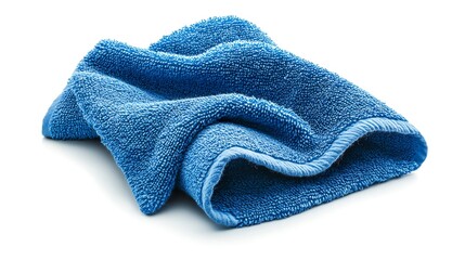 a blue towel folded on a white background