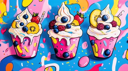 Fototapeta premium Colorful Dessert Background with Whimsical Ice Cream Treats