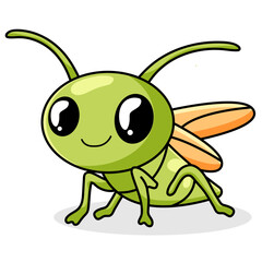 Cute Grasshopper Cartoon Kawaii Sticker. Character Vector Illustration