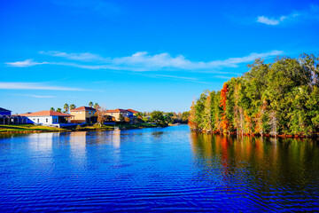 Obraz premium The winter landscape of Cory Lake Isles community, a neighborhood within the city limits of Tampa, Florida. 