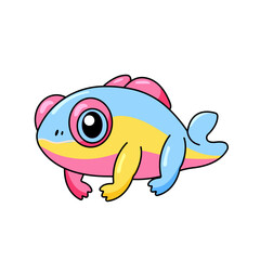 Cute Chameleon Cartoon Kawaii Sticker. Character Vector Illustration