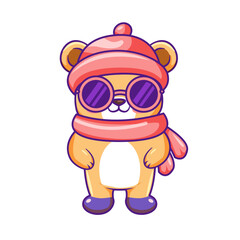 Cute Bear Cartoon Kawaii Sticker. Character Vector Illustration