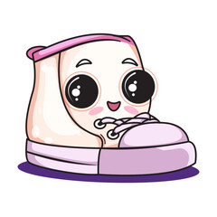 Cute Shoe Cartoon Kawaii Sticker. Character Vector Illustration