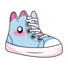 Cute Shoe Cartoon Kawaii Sticker. Character Vector Illustration